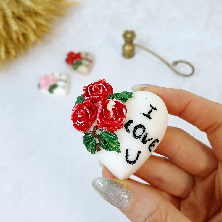 شمع تزئینی مدل قلب I LOVE U گلدار بسته 2 عددی