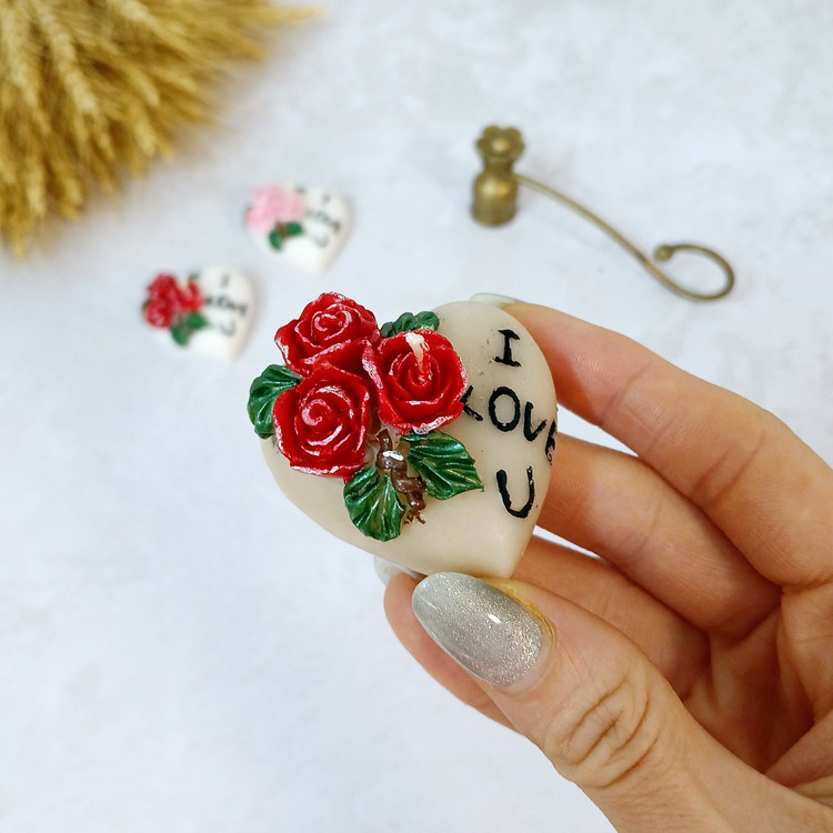 شمع تزئینی مدل قلب I LOVE U گلدار بسته 2 عددی