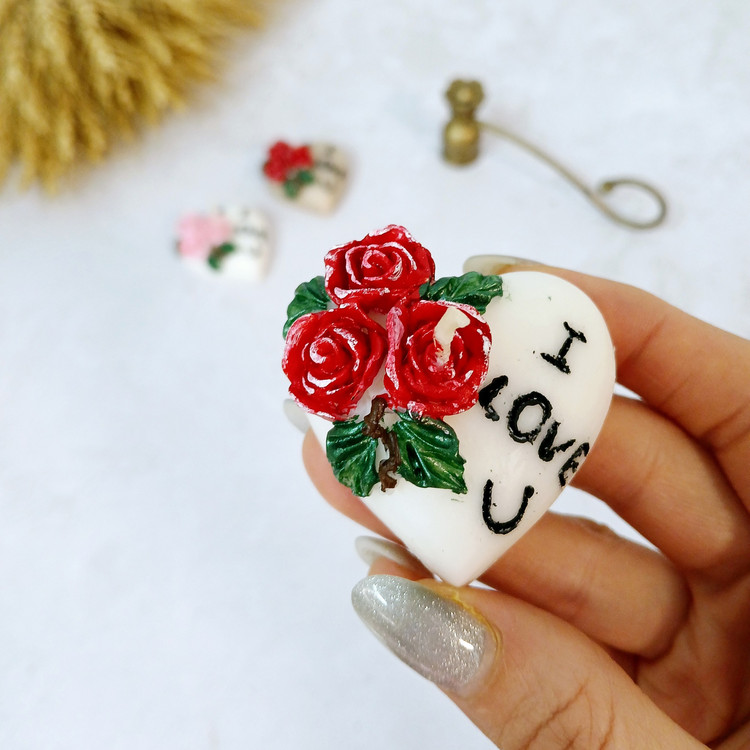 شمع تزئینی مدل قلب I LOVE U گلدار بسته 2 عددی